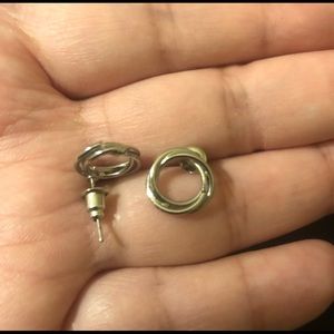 Small Circle Twist Silver Tone Earrings